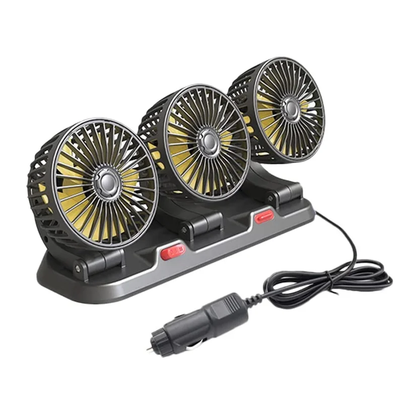 Fan for Car Three-Head Fan for SUVs USB Cooling Air Small Personal Fan 2 Speeds Electric Fan for Truck Vehicle (12V)