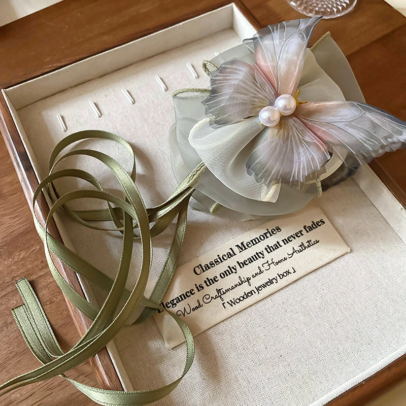 여자 슈퍼 요정 미적 꽃 나비 술 헤어 클립 우아한 달콤한 리본 헤어 클립 골동품 스타일 헤어 액세서리