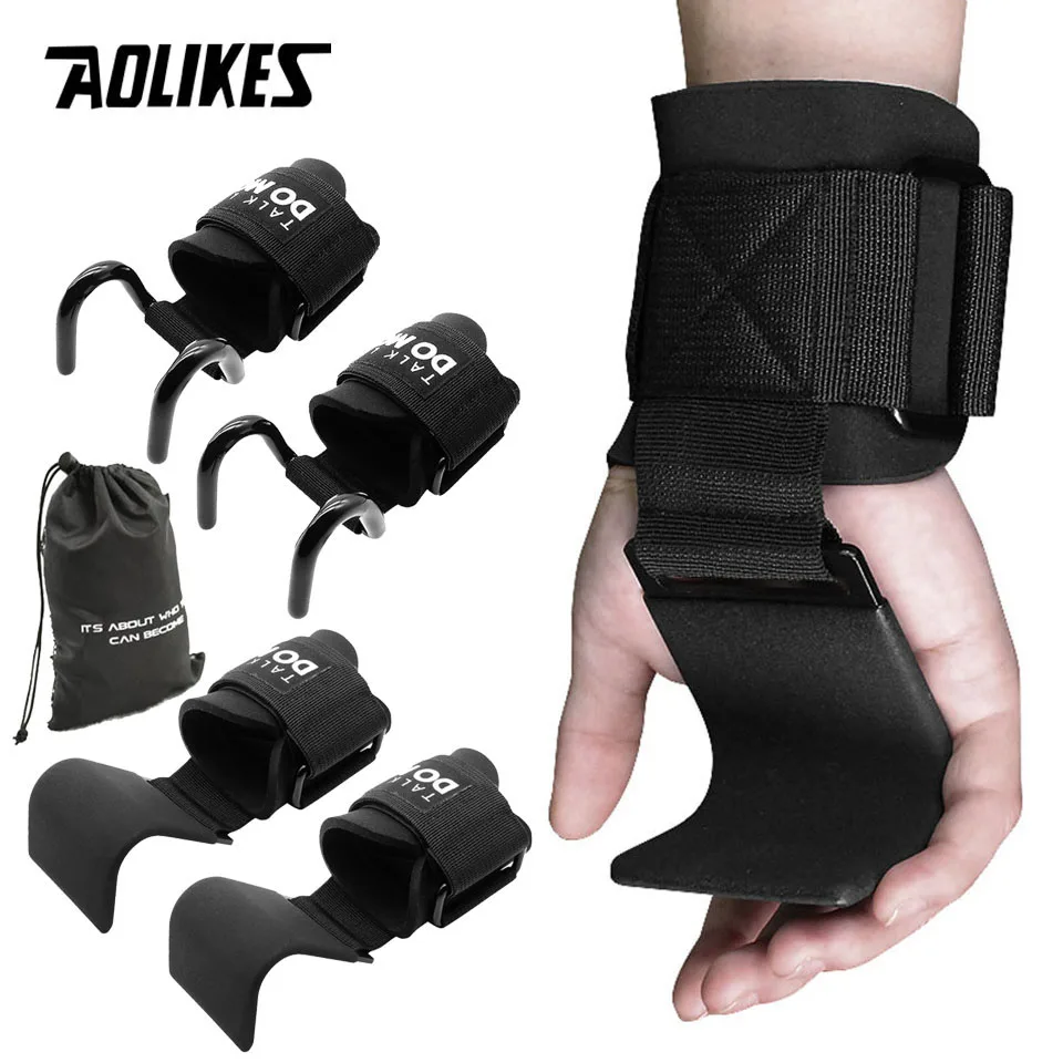 

AOLIKES 1 пара нескользящих крючков для тяжелой атлетики, пара ремешков, тяжелая атлетика, становая тяга, подбородок, подтягивания и фитнес-крючок для упражнений