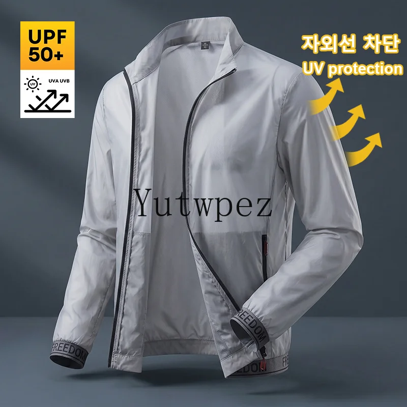 Outdoor Running Wear Summer Men Hooded Sun Protection Jacket UPF50+ Ice Silk Cooling Ultra Light Breathable Anti-UV Skin Coat