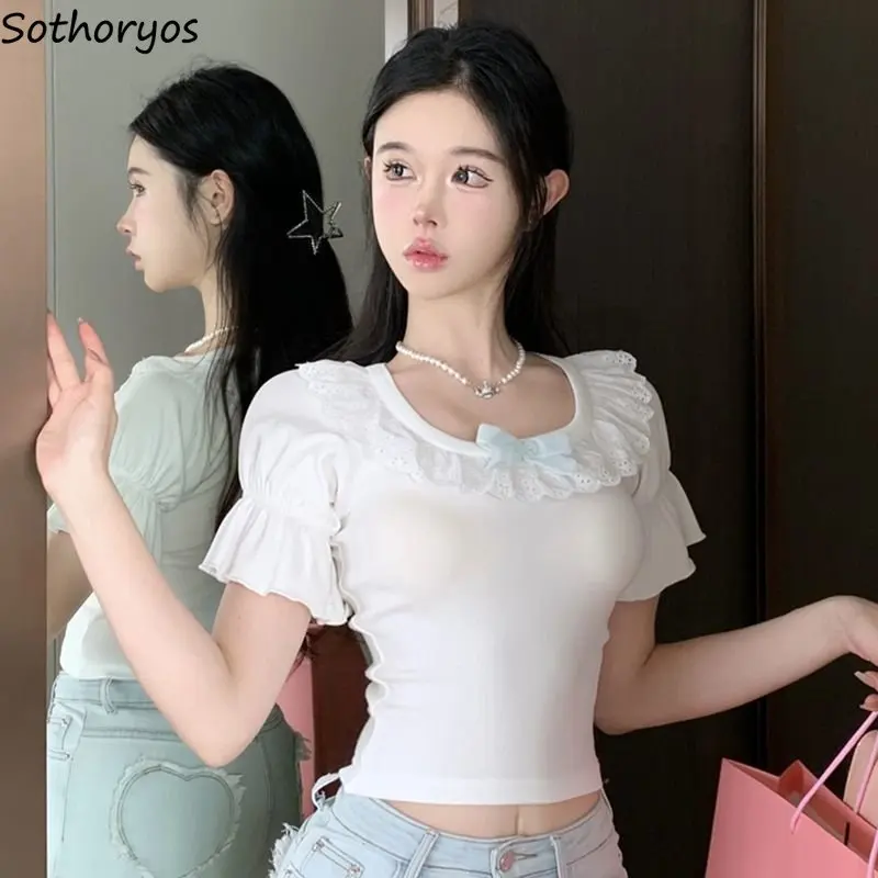 T-shirts Women Lace Ruffles Special Sweet Daily Charming Creativity Tender Personality Stylish Popular Korean Style Ladies Ins