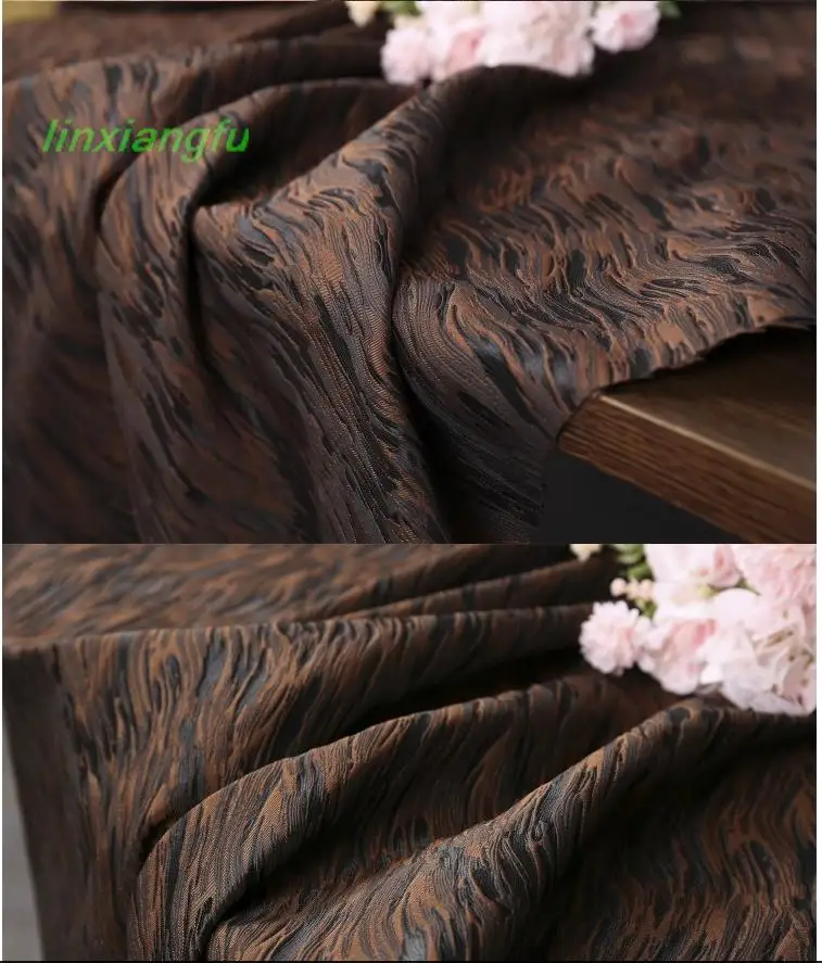 Brown brown fabric, embossed jacquard fabric, Chinese clothing shawl fashion coat, designer graduation design fabric.