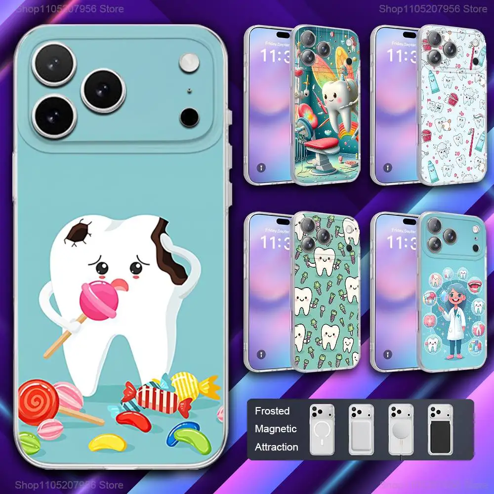 

Cartoon Teeth D-Dentist Phone Case For iPhone 11,12,15,14,13,17,16,Pro,Plus,E,Max,Air,Mini Magnetic Frosted Cover