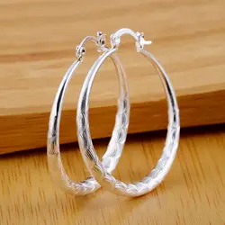 Fashion 925 sterling Silver Earrings for Women Jewelry 4CM Big circle hoop earrings Ear loop hanger lady party Christmas gift