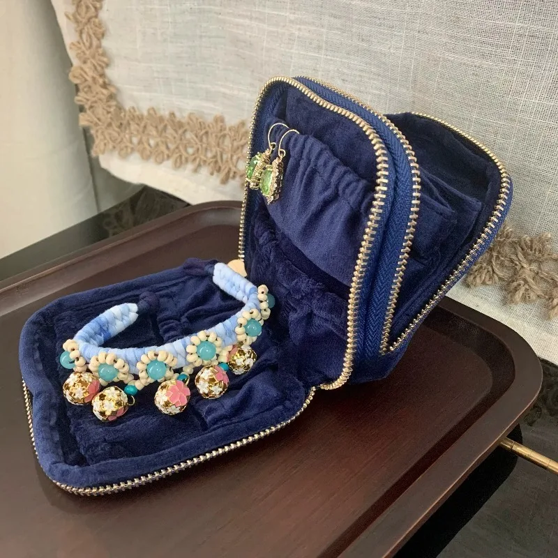 Velvet Jewelry Storage Pouch Portable Double-layer Bracelet Bag Retro Necklace Travelling Bags Women Luxury Rings Organizer