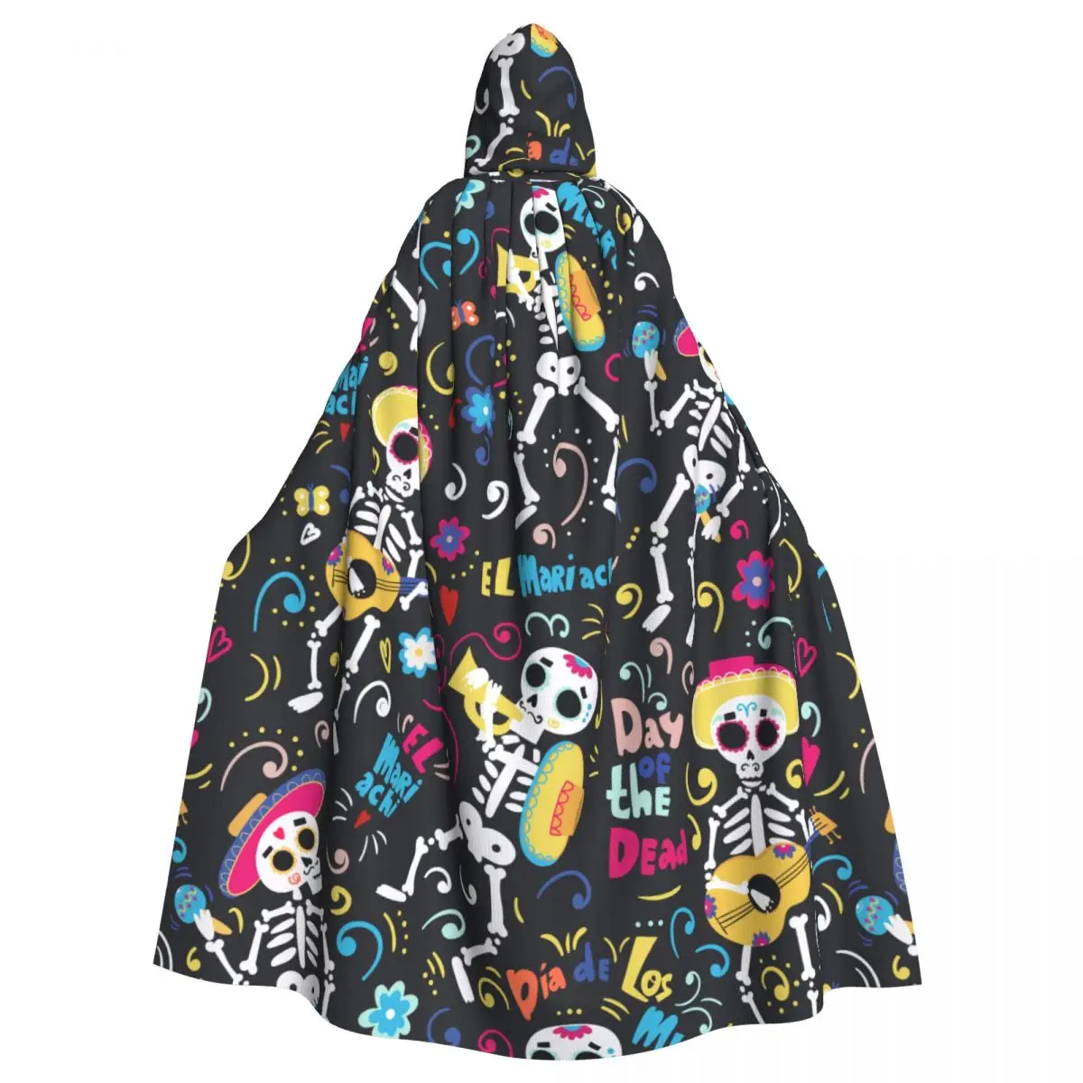 Adult Vampire Cape Hooded Robe Day Of The Dead Band Of Mariachi Skeletons Halloween Cloak Full Length Cosplay