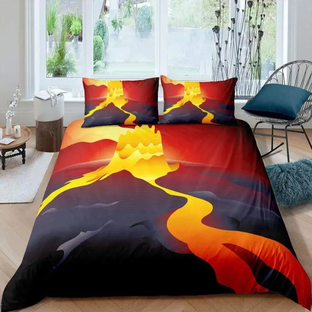 Volcano King Queen Duvet Cover Volcanic Eruption Bedding Set Fire Mountain Comforter Cover Natural Scenery Polyester Quilt Cover