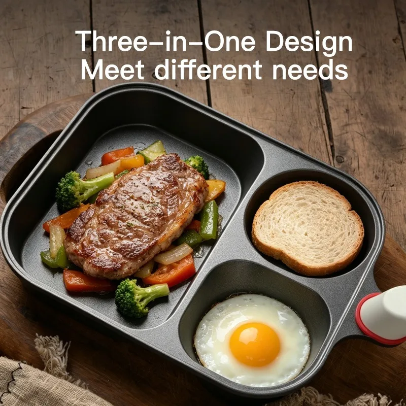 JUSTINLAU 3-in-1 Breakfast Pan Aluminum Alloy Non-stick Titanium Coating Steak Egg Burger Frying Pan Gas& Induction Compatible