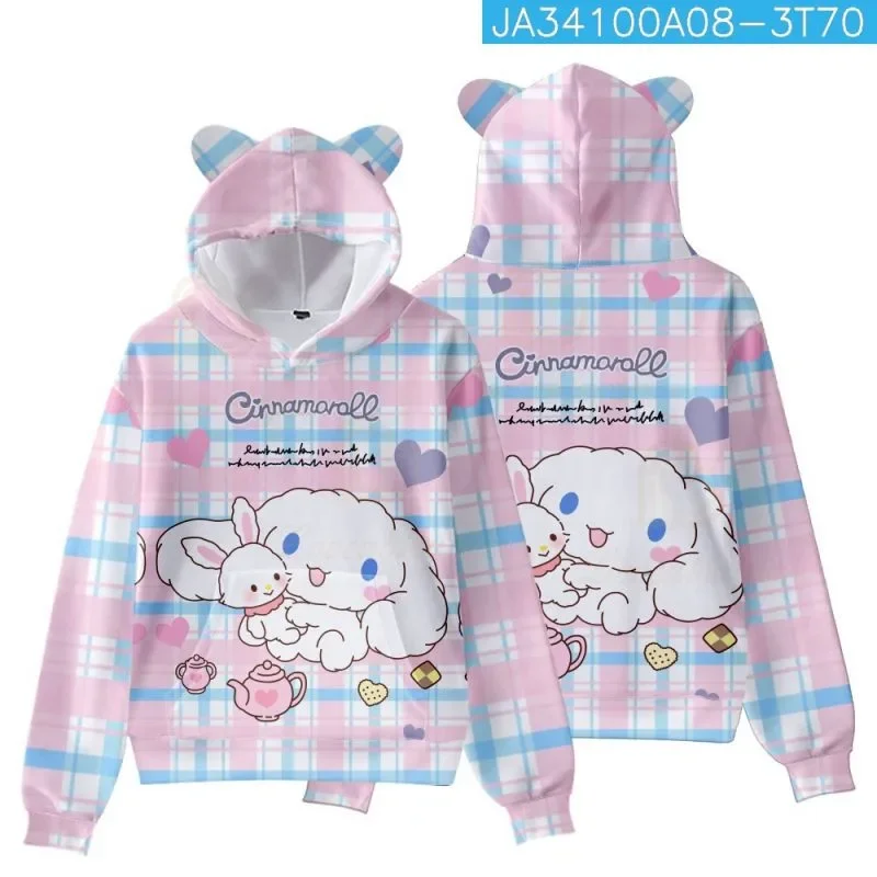 San Kawaii-Sweats à capuche à manches longues pour hommes et femmes, Cinnamoroll, Pompon Purin, Pull mignon, Oreille de chat, Capuche, PVD, Garçons,