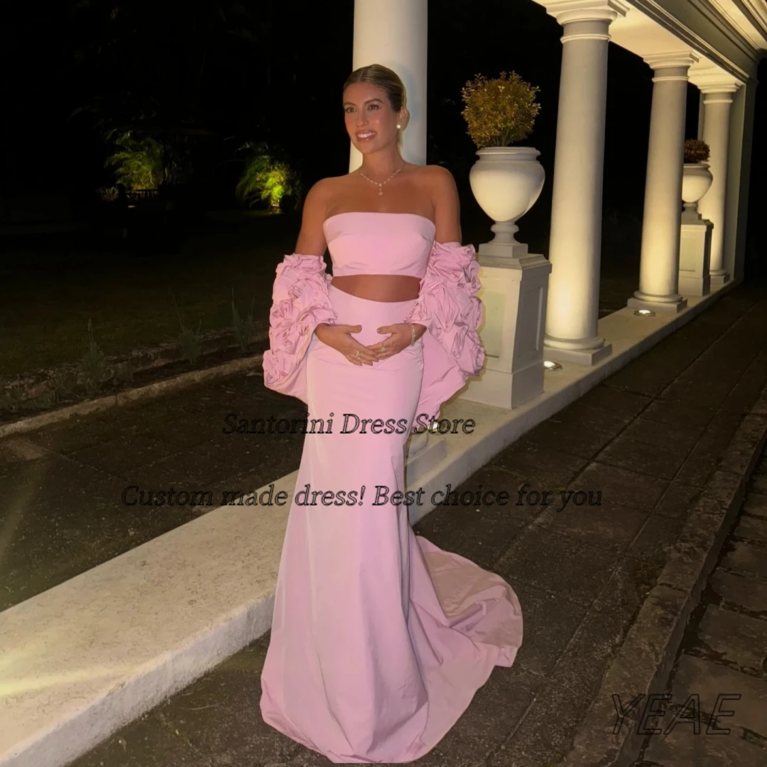 

Santorini Customized Two Pieces Prom Dresses with Flowers Shawls Evening Party Dress Long Sweep Train Vestidos De Festa