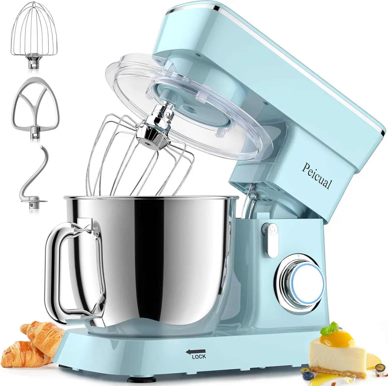 

Stand Mixer, 5.5QT 10+P Speed Tilt-Head Kitchen Electric Mixer, Food Mixer with Stainless Steel Bowl, Dough Hook, Flat Beater