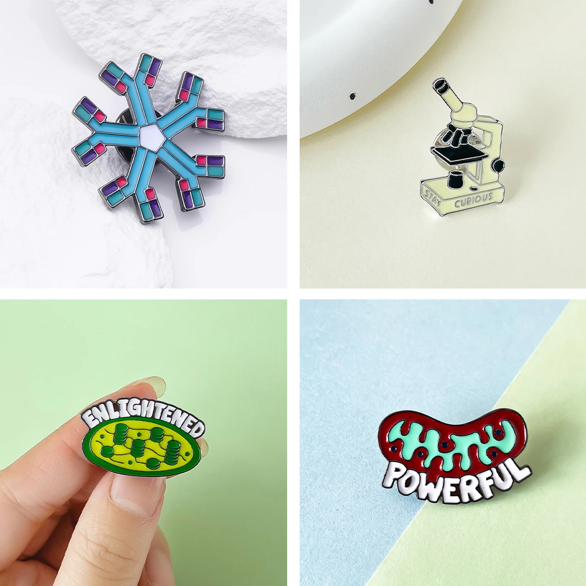 Harong Biology Chemistry Physics Pins Enamel Microscope Brooch Cell Petri Dish Lab Badge Science Lapel Lanyard Bag Accessories