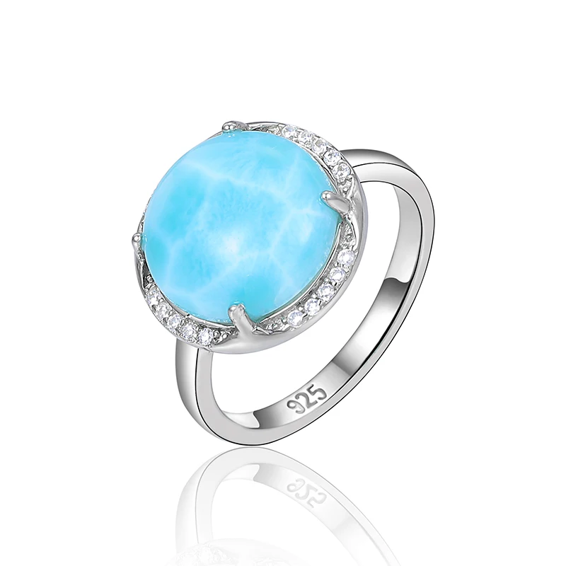 XYOP 925 Sterling Silver Embellished Smart Looking Natural Larimar Ring Jewelry Personality Party