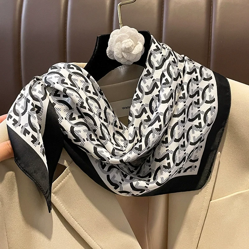 New 70*70cm Silk Satin Hair Scarf Women Handkerchief Printed Female Square Head Bandana Small Neck Muffler Hijab Lady Girl