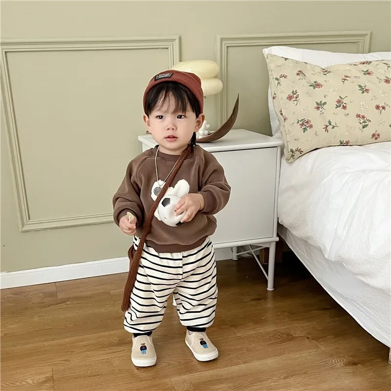 Ropa Bebe 2023 Winter Baby Clothes Boy Plush Cartoon Long Sleeves Kid Top and Bottom Set Girl One Piece Plush Split Sets  ملابس