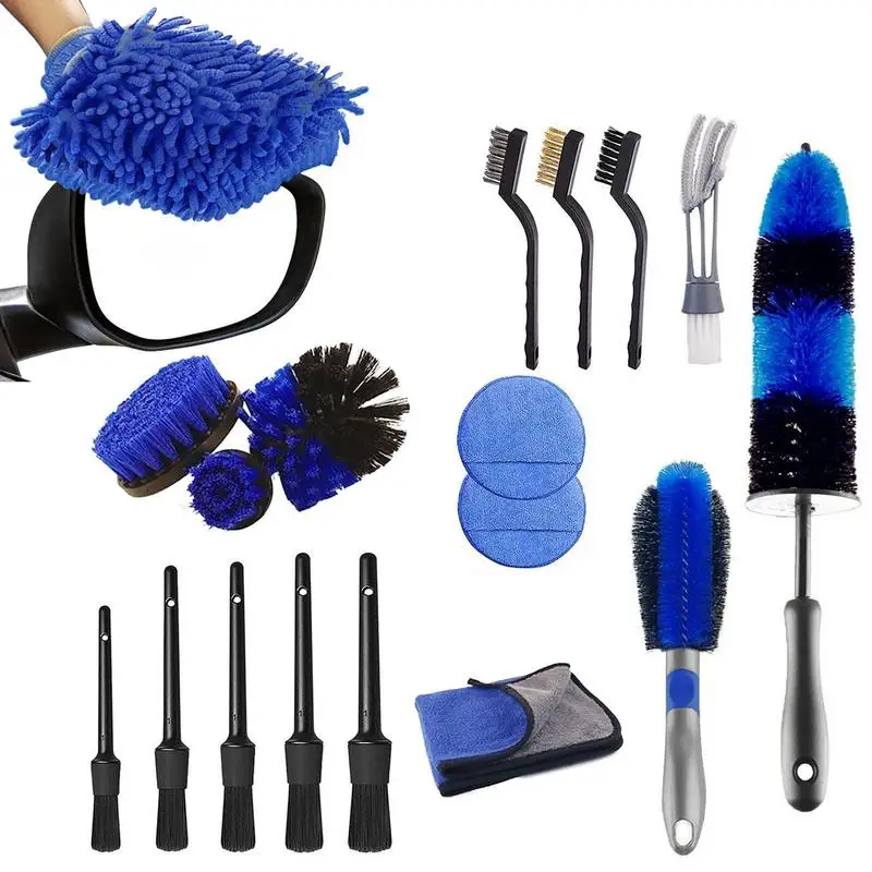 

18pcs Car Detailing Brushes Kit Automotive Tire Brush Wheels Gap Brushes Microfiber Wax Applicators For Car Interior Exterior