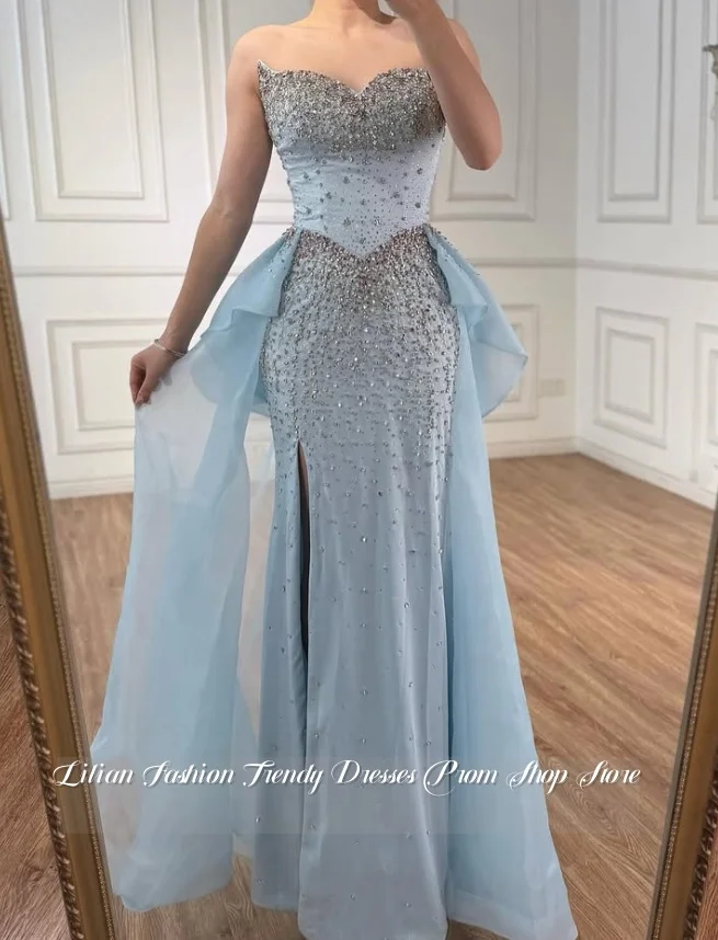 مخصص السماء الزرقاء حمالة كريستال زين ثوب مسائي براقة كريستال زين الكرة ثوب مناسبة رسمية مساء اللباس