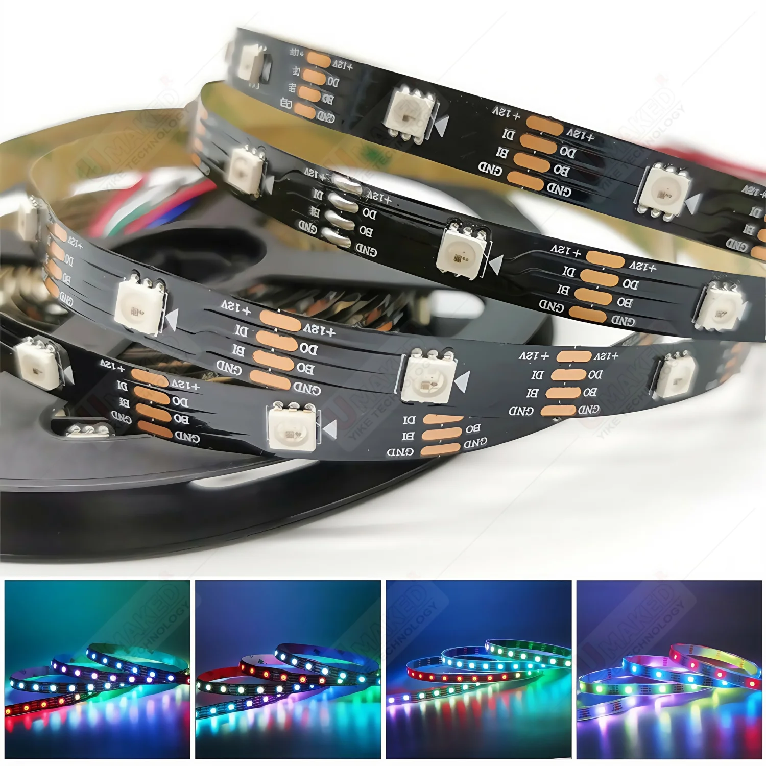 DC12V WS2815 5050RGB 5m/Roll 30/60/144leds/m Black/White PCB IP30/IP65/IP67 Individually Addressable Smart led pixel strip light