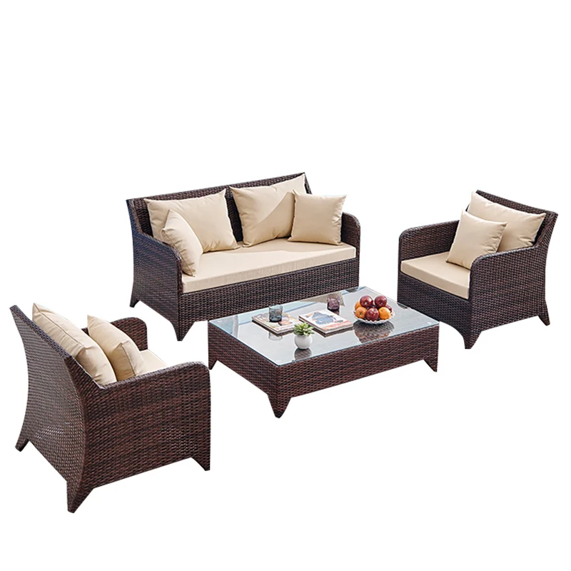 

Balcony outdoor rattan sofa combination Living room courtyard hand-woven rattan sofa Rattan chair simple leisure furniture