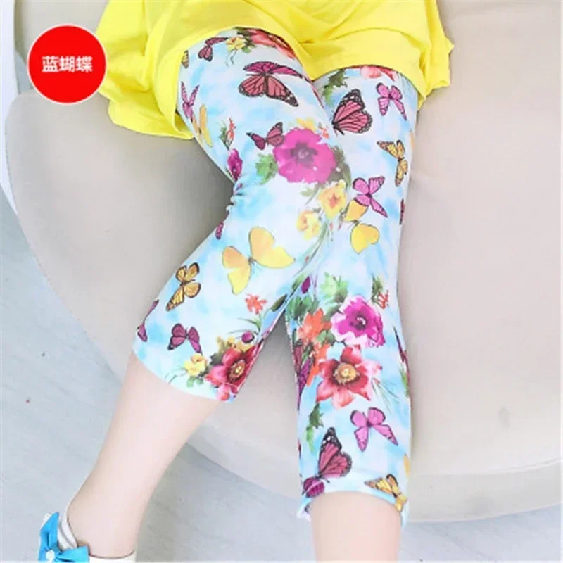 2024 Kids Girls Leggings Spring Summer Flower Printed Children Trousers Girl Casual Skinny Pants Cute Toddler Leggings