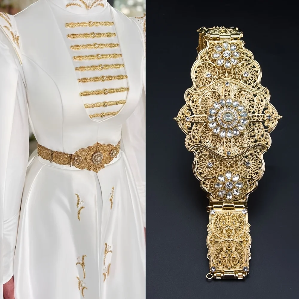 

Элегантный кавказский турецкий женский ремень, 1 шт. | Регулируемая металлическая цепочка золотого цвета с украшениями из стразов