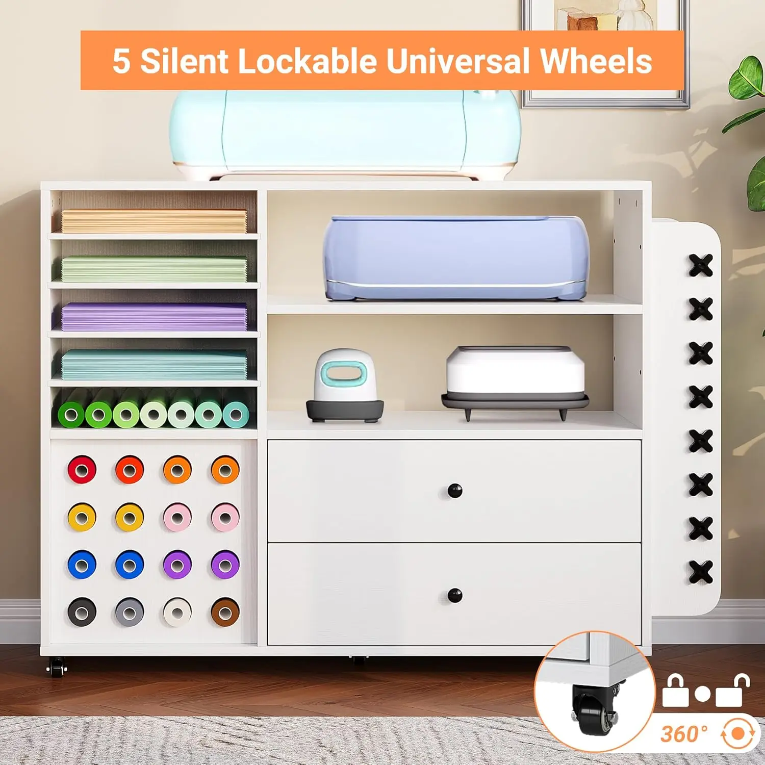 42인치 크리컷 공예 카트: 24롤 비닐 보관 캐비닛 및 정리함(대형 서랍 2개 포함) |   크리컷 기계용 올인원 스테이션