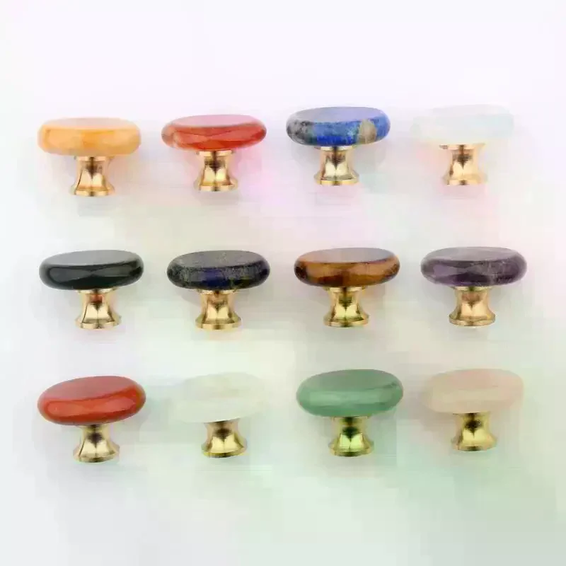 1 Set Jewelry Box Drawer Door Knob Cupboard Dressing Cabinet Pulls Crystal Agate Stone Handle Circular Furniture Handle