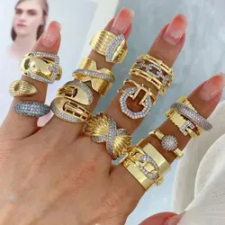 5pcs, Classic Irregular Statement Rings Copper Gold Silver Plated Crystal Zirconia Open Adjustable Ring Women Jewelry