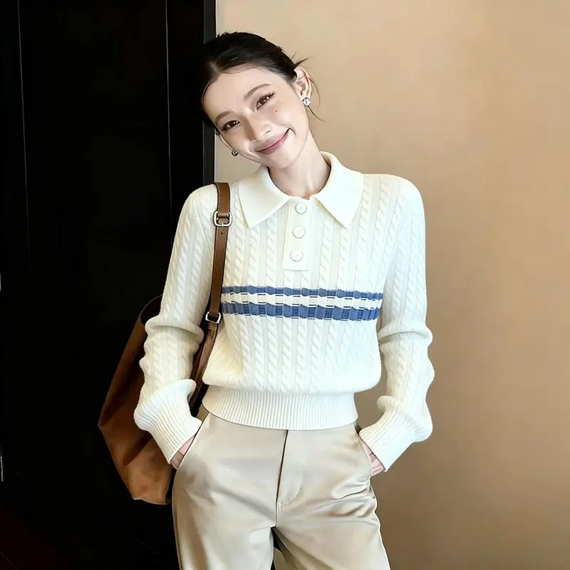 Super Good-looking Striped Turn Neck Sweater Bottoming Shirt Women's 2025 New Top