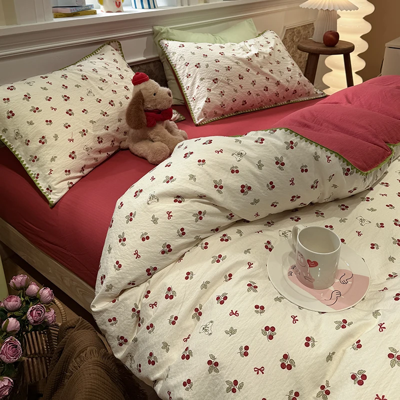 Puff Gauze Bedding Set Embroidered Duvet Cover Pillowcase with Bedsheet Printed Bed Linen Set Home Bedclothes постельное белье