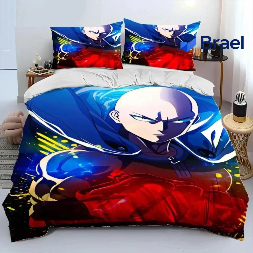 Exquisite Anime One-Punch Man Saitama Bedding Set,Duvet Cover Bed Set Quilt Cover Pillowcase,King Queen Twin Size Boys Girls Adu