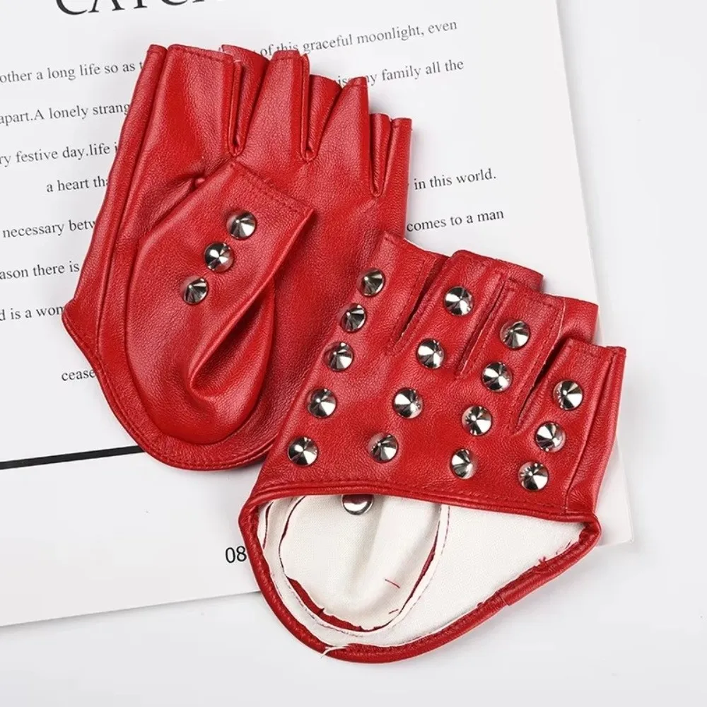 Studded Design Punk Studded Gloves Rivet Detail Half Finger Style Half Finger Gloves PU Leather Material Unisex Fit