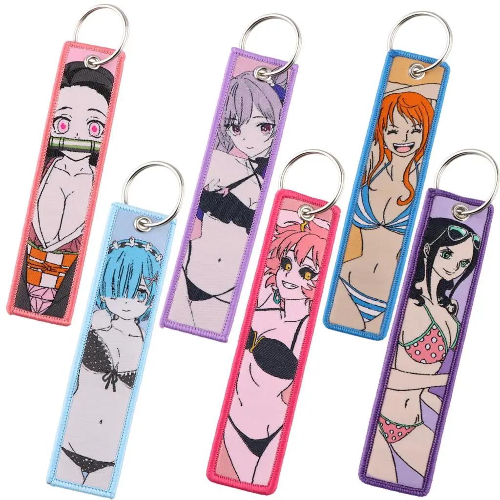 Anime Girls Keychain Jet Tag Embroidery Genshin Key Holders for Cars Motorcycles Backpack Accessories Keyrings Gifts 1PCS