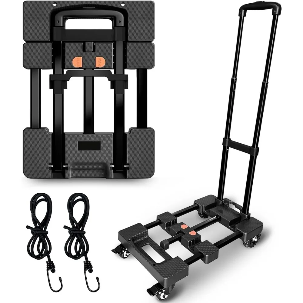 

Folding Hand Truck,400lbs Load-Bearing Heavy Duty Luggage Cart with 4 Wheels& Brakes &Extendable Base Plate,Solid Construction