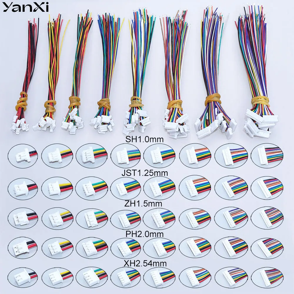 YanXi 10 Stück SH1.0 1.25 ZH1.5 PH2.0 XH2.54 Steckverbinder Buchse 2/3/4/5/6/8/9/10/12-polig mit Kabelanschluss 10/20/30cm