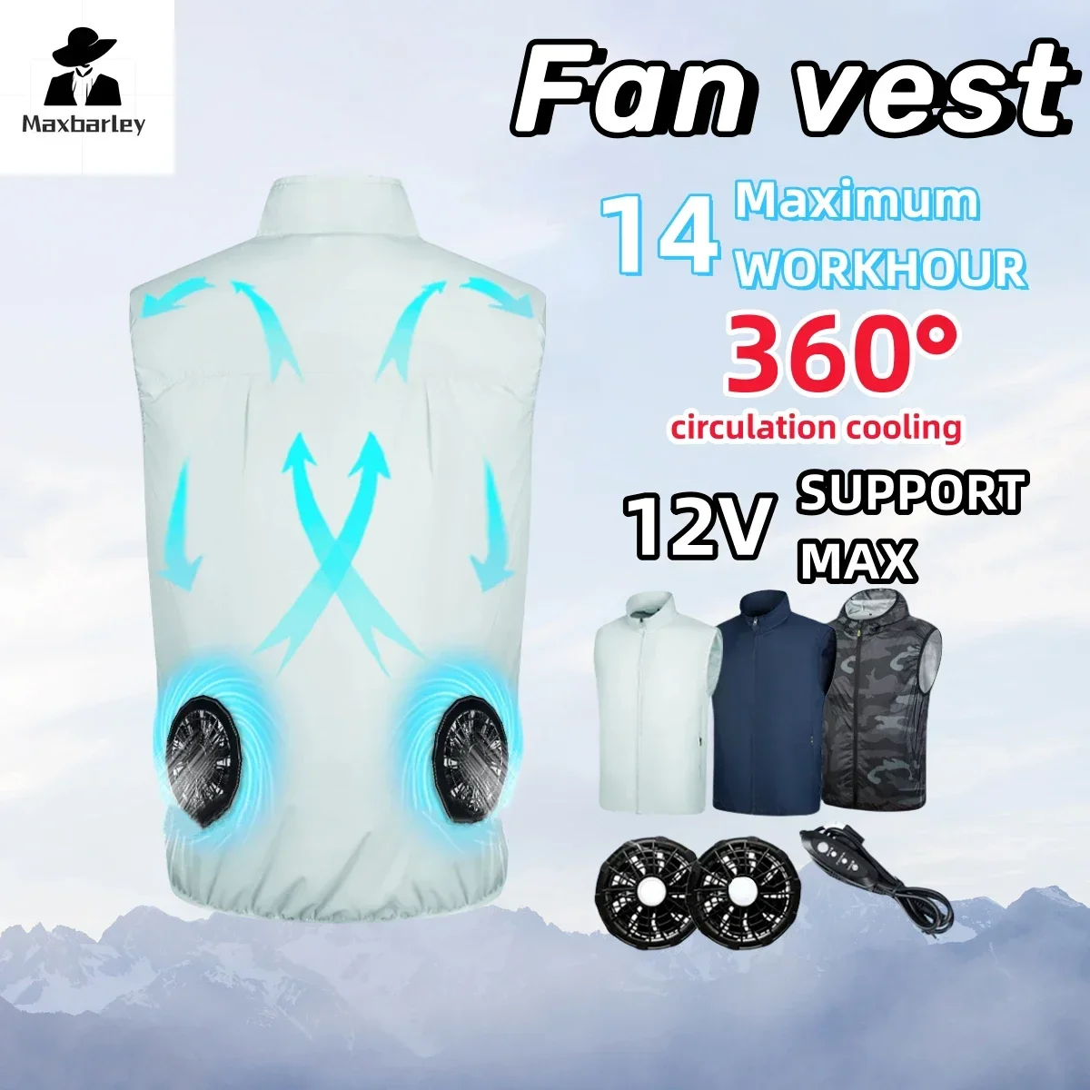 2024 Summer Fan Vest Women's Men's Vest Fishing Usb Charging Air Conditioning Clothes Cooling Sleeveless Jacket camouflage Work