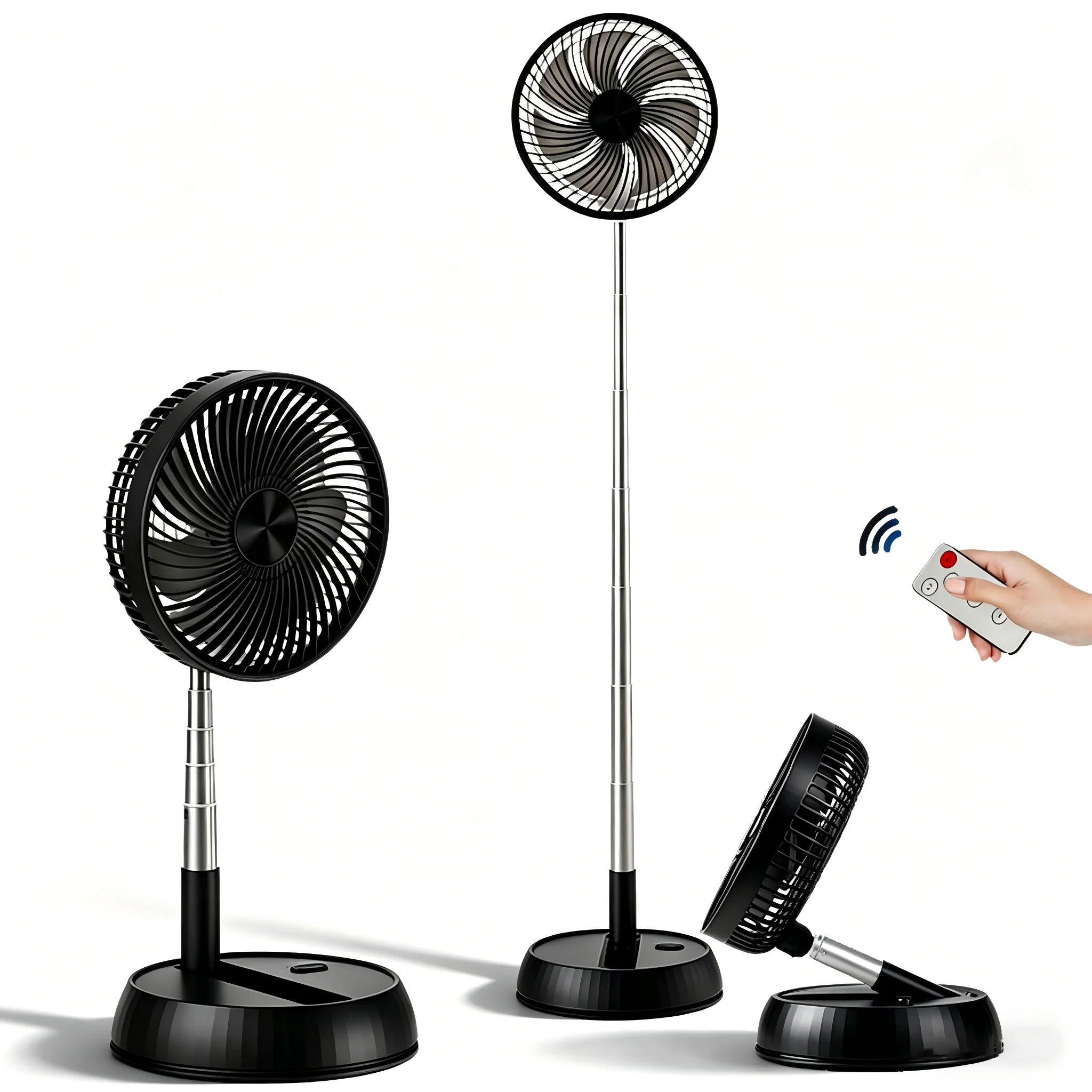 

Outdoor foldable vertical desktop electric fan with remote control silent operation timed left right rotation home bedroom black
