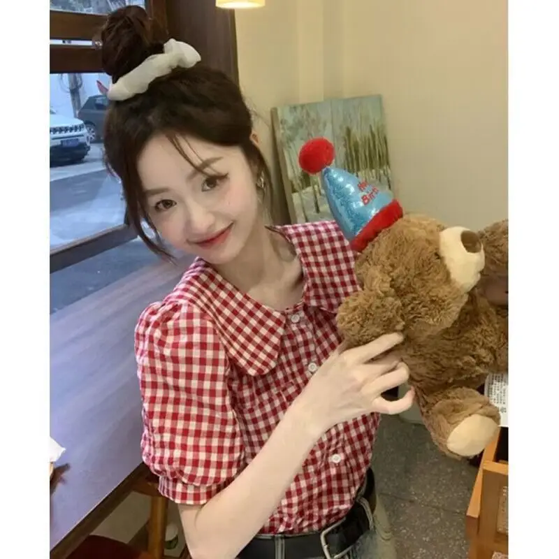 

Sweet Striped Shirts Women Oversized Fit Button-up Front Lightweight Fabric Ideal for College Streetwear or Daily Chic Outfits