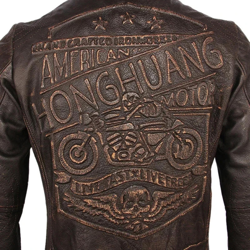 Vintage Motorcycle Leather Jacket Men 100% Genuine Cowhide Coat Slim Fit Bomber Moto Biker Winter M261