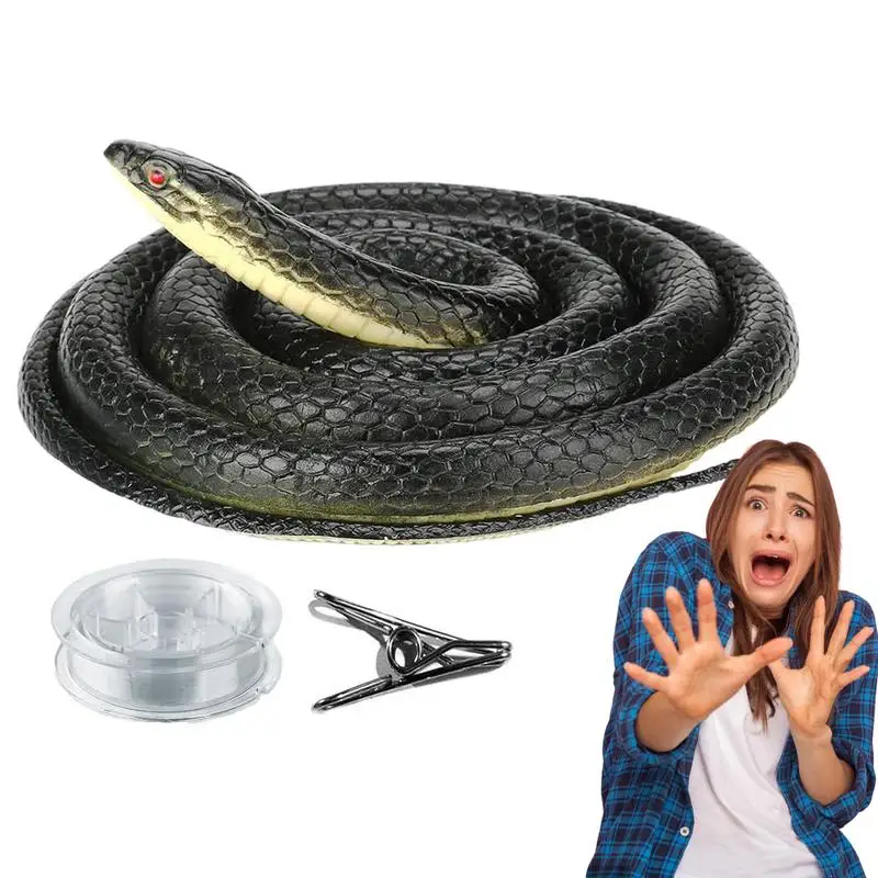 Lelucon ular simulasi tinggi dengan tali dan klip untuk pengaturan mudah properti ular palsu trik Halloween mainan Prank menakutkan untuk pesta
