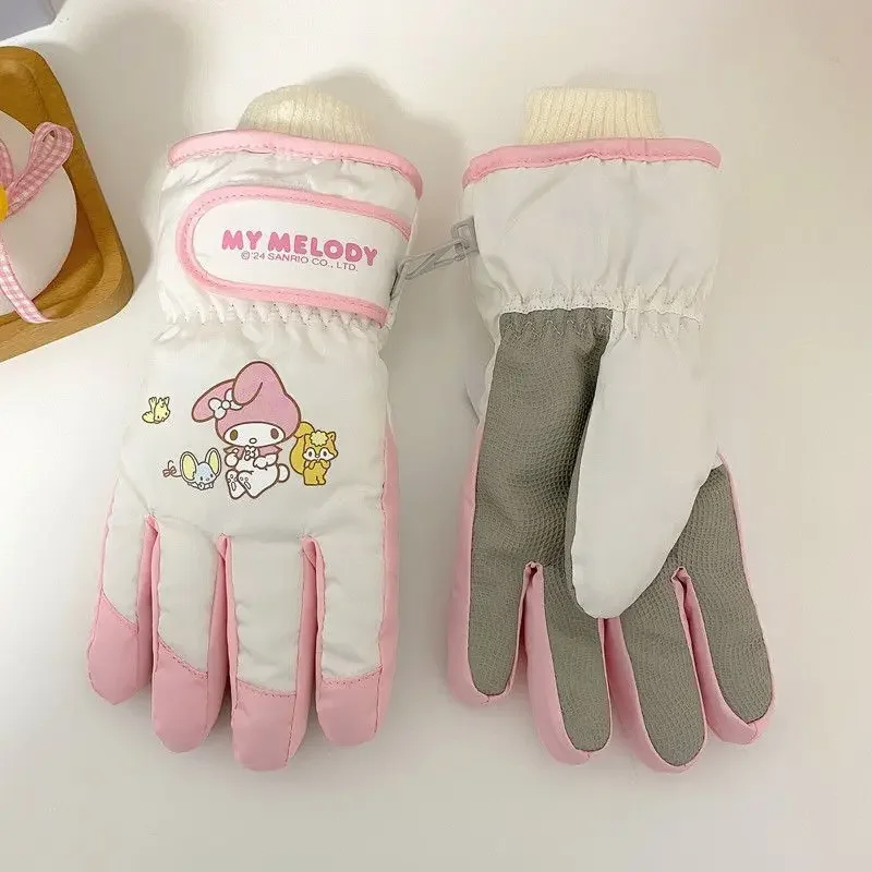 New Sanrio My Melody Anime Cartoon Innovative Ski Gloves Winter Warmth Cute Girls Cinnamon Plush Cold Snow Cotton Gloves Gift