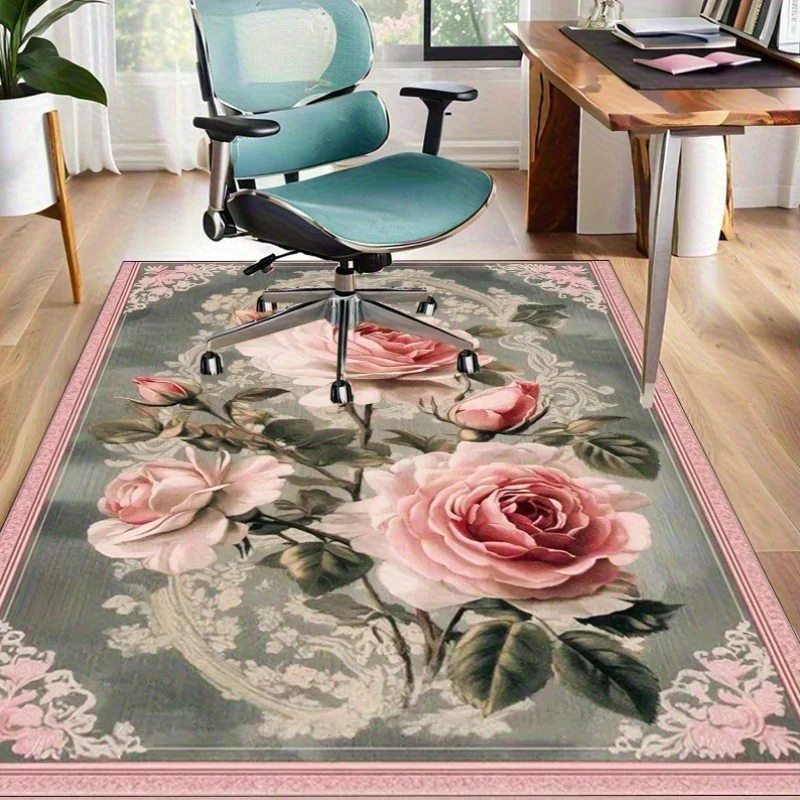 

Розовый ковер с цветочным принтом розыЭлегантный ковер с цветочным узором для спальни Романтический и шикарный домашний декор Нескользящий ковер можно стирать в машине