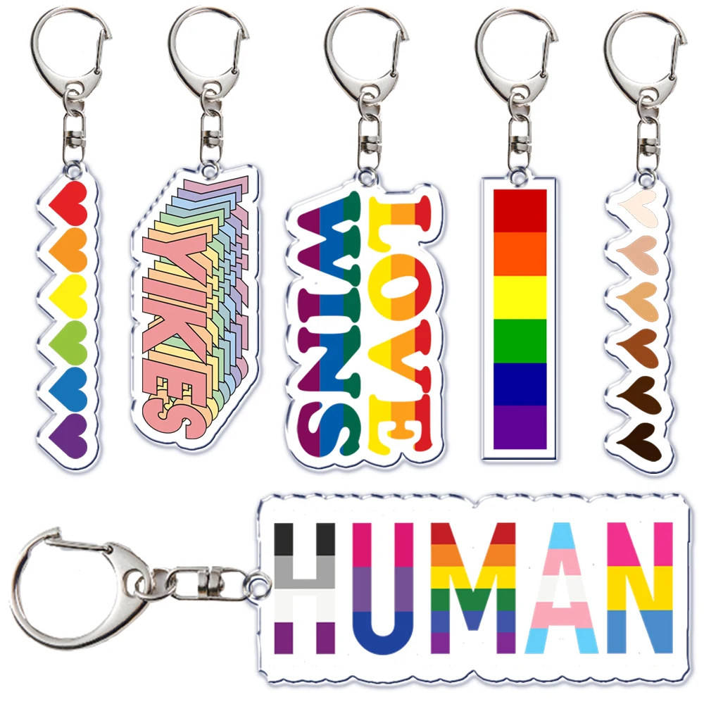 Gay Pride LGBT Rainbow Acrylic Keychain LGBTQ Transparent Double Sided Key Chain Key Ring Lesbian Keychains for Friends Gift