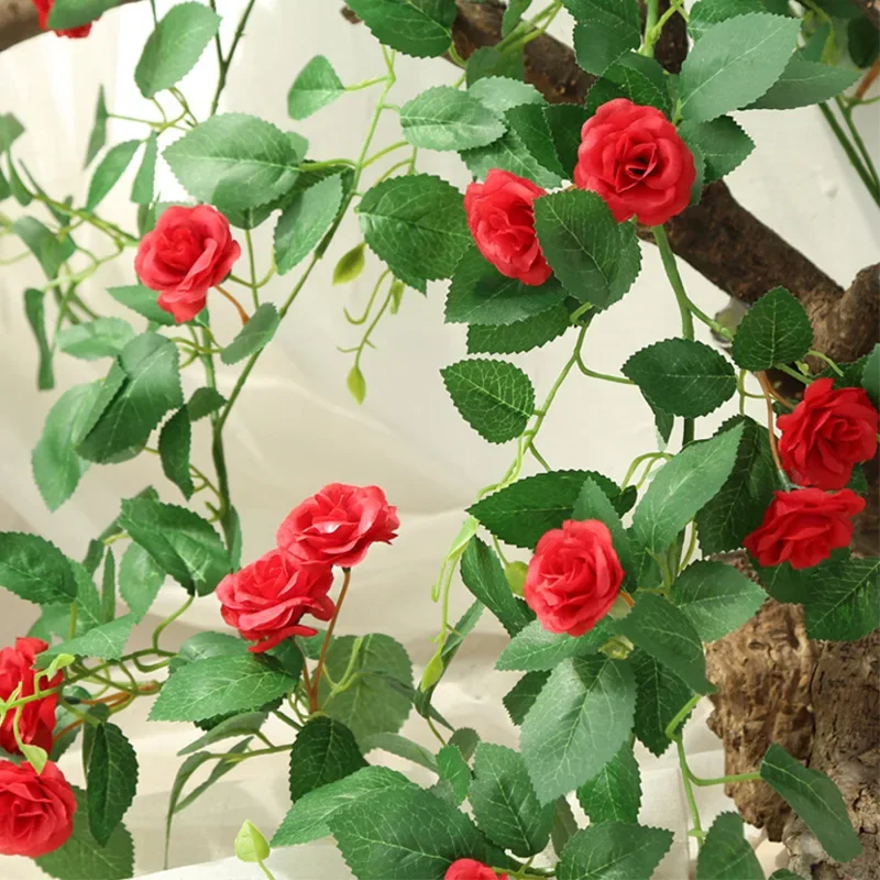 2.3M Artificial Flowers Red Pink Rose Flower Vine for Wedding Home Room Christmas Decoration Garden Arch DIY Fake Flower Vine