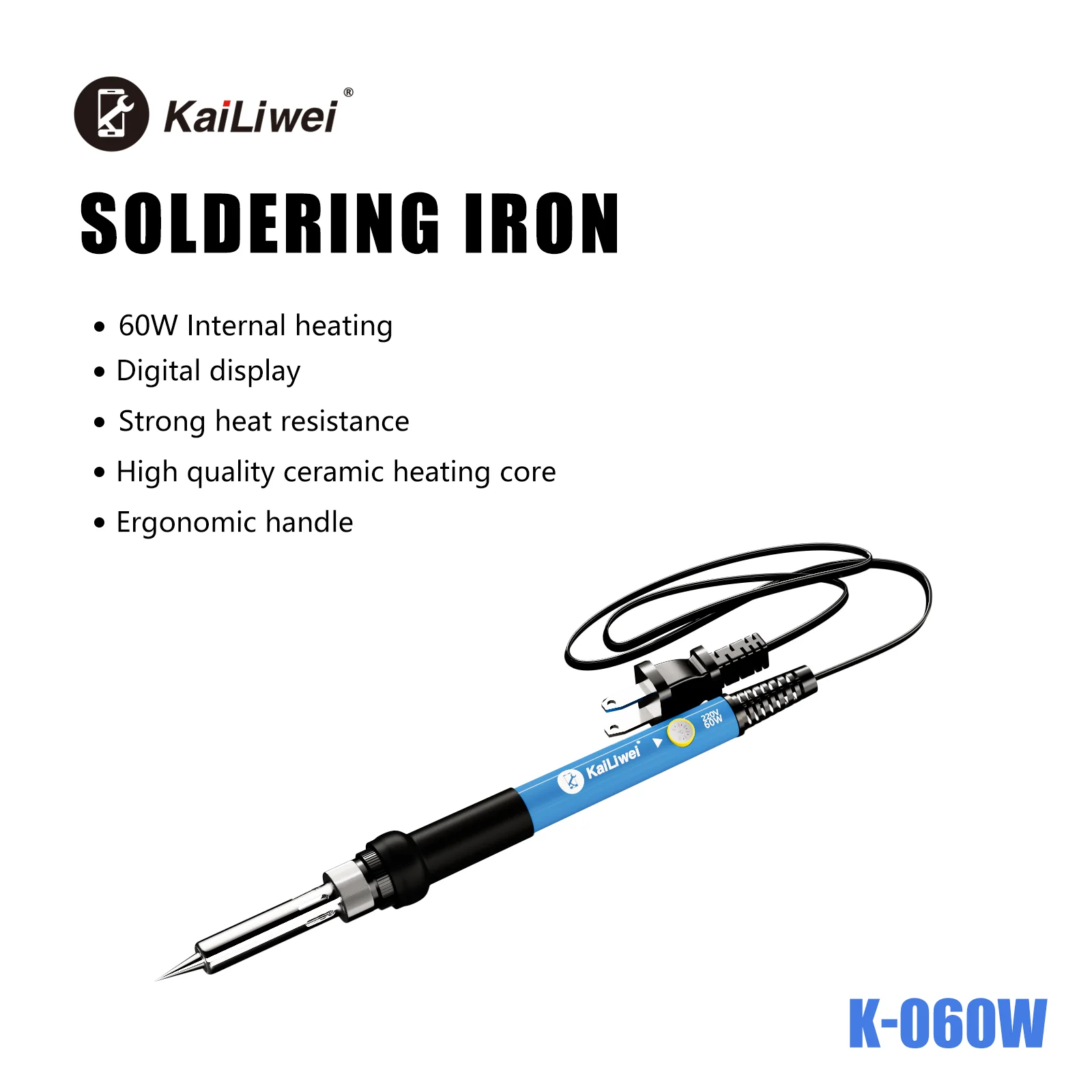 Kailiwei-온도 조절 전기 납땜 인두 재 작업 스테이션 핸들 열 연필 용접 수리 도구, 60W 110/220V, 조절 가능