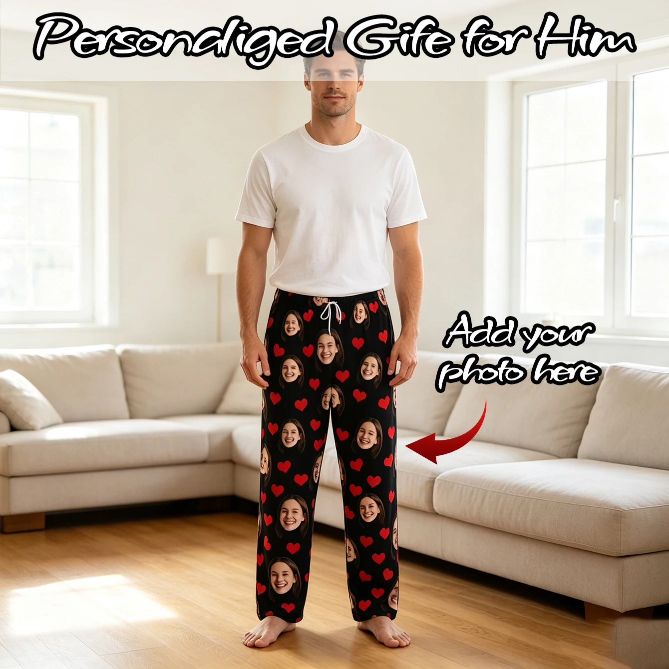 Customized Sleeping Pants with Personalized Facial Photos Long Sleeved Warm Sleeping Pants for Both Men and Women Fun Christmas
