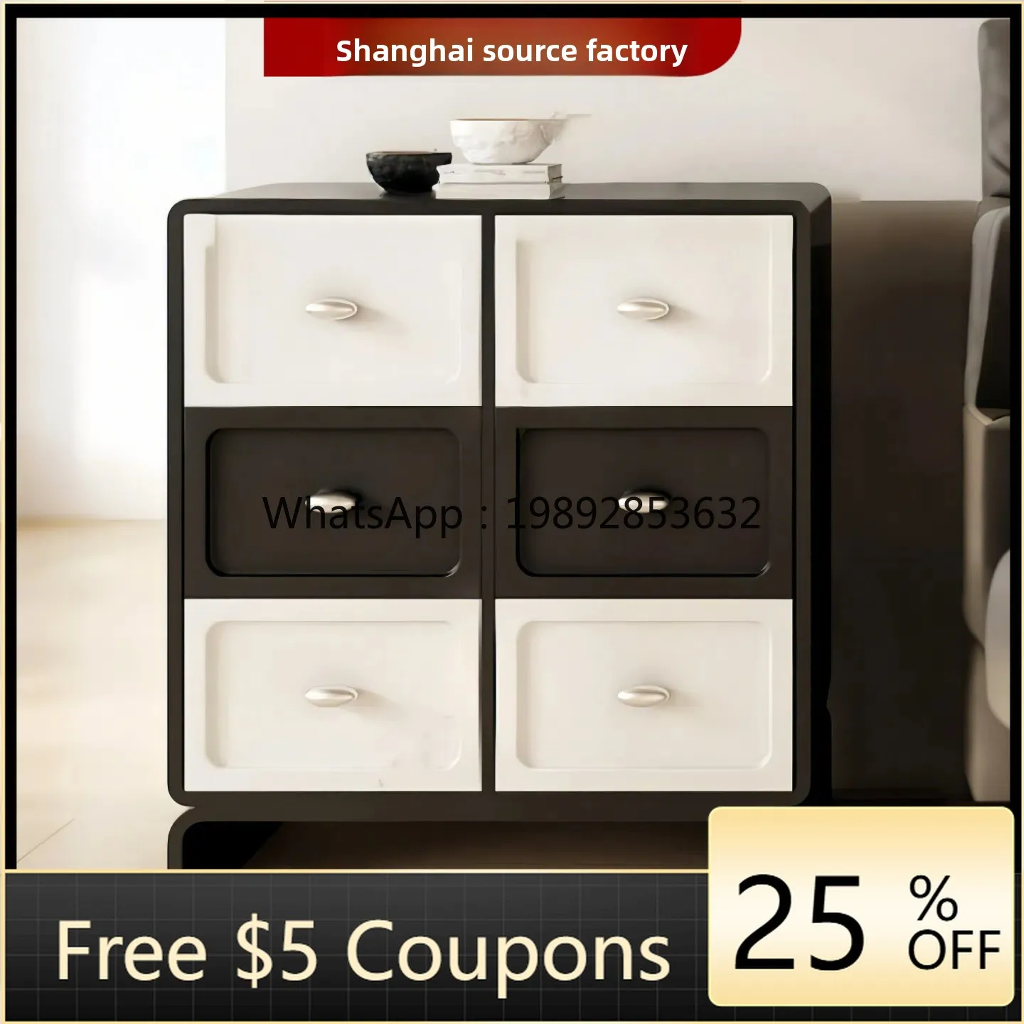 LYY Minimalist Piano Lacquer Six-Drawer Solid Wood Entryway Cabinet Multi-Functional Sideboard Storage Organizer