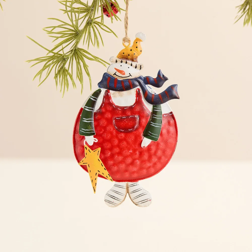Cute Handmade Snowman Hanging Model with Lanyard Cartoon Xmas Ornament Hanging Iron Christmas Tree Decor Christmas Decoration