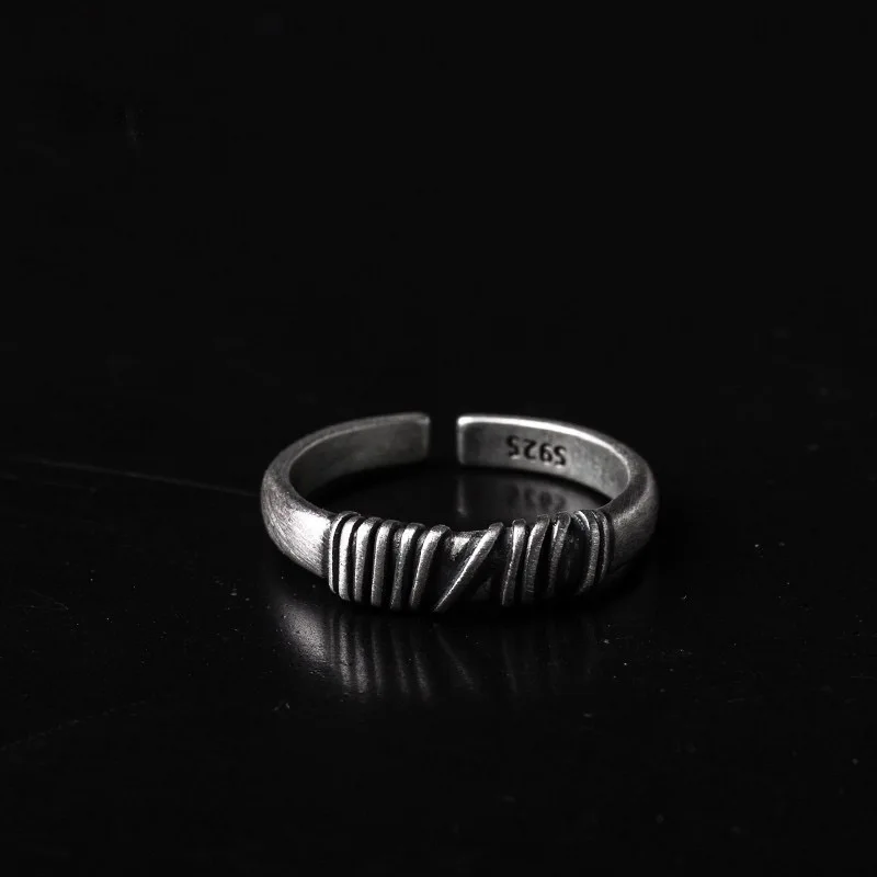 BFCLUB 925 Sterling Silver Rings For Women Men Fine Jewelry Finger Adjustable Open Vintage Knots Ring For Party Birthday Gift