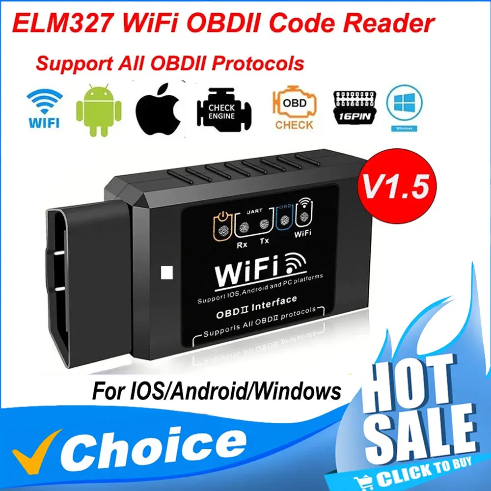 ELM327 WiFi OBD2 Code Reader & Scanner (V1.5) – Car Diagnostic Tool & Vehicle Fault Detector (Works with Android / iOS / PC)